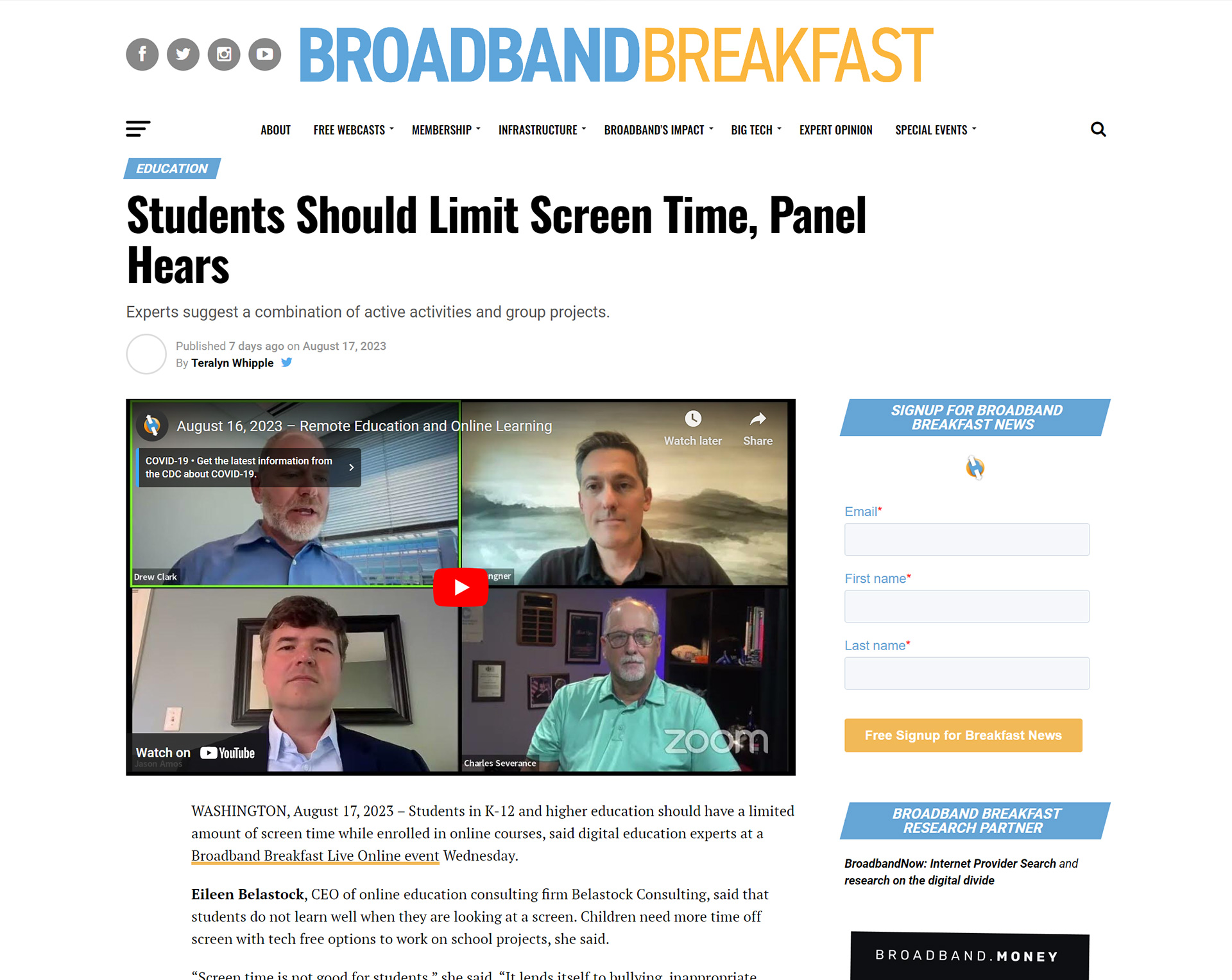 Broadband Breakfast: Students Should Limit Screen Time, Panel Hears